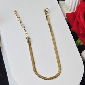 Gold Herringbone Chain Bracelet 3mm Stainless Steel Adjustable Minimalist Stack